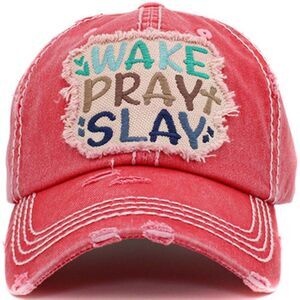 2/$30 Ladies Pink Wake Pray Slay Baseball Hat
